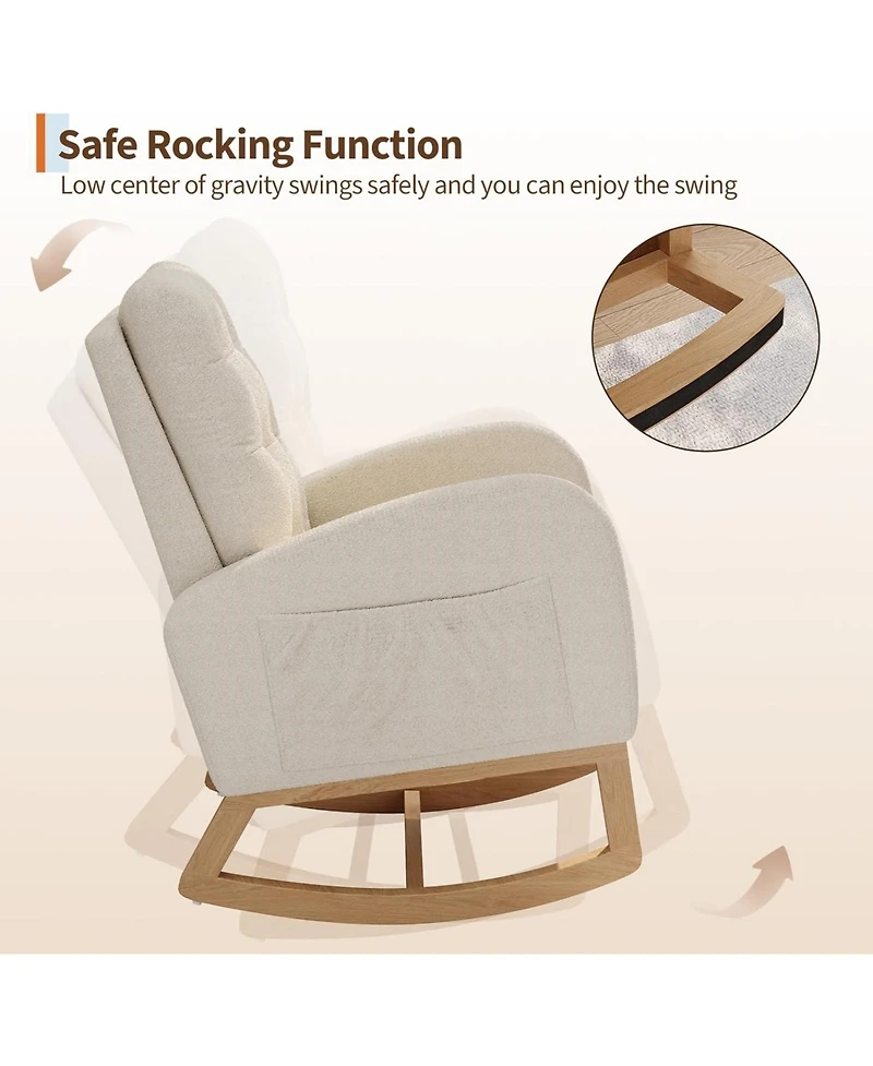 gaomon Nursery Rocking Chair, Teddy Fleece Upholstery, Sturdy Wooden Legs and High Backrest, Comfortable Glider Rocking Chair