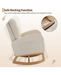 gaomon Nursery Rocking Chair, Teddy Fleece Upholstery, Sturdy Wooden Legs and High Backrest, Comfortable Glider Rocking Chair