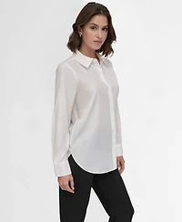 Dkny Petite Button-Front Blouse