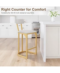 homfan Set of 2 Bar Stools with Backs – Upholstered Curved Back Metal Frame Island Chairs, Tall Counter Height Stools for Kitchen or Dining Room