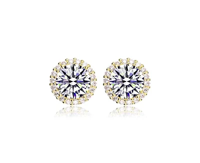 Genevive Sterling Silver White Gold Plating with Clear Cubic Zirconia Button Stud Earrings