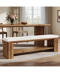 Tribesigns 63" Solid Wood Dining Bench, Farmhouse Upholstered End of Bed Bench with Removable Faux Lambswool Cushion,Indoor Long Entryway Bench