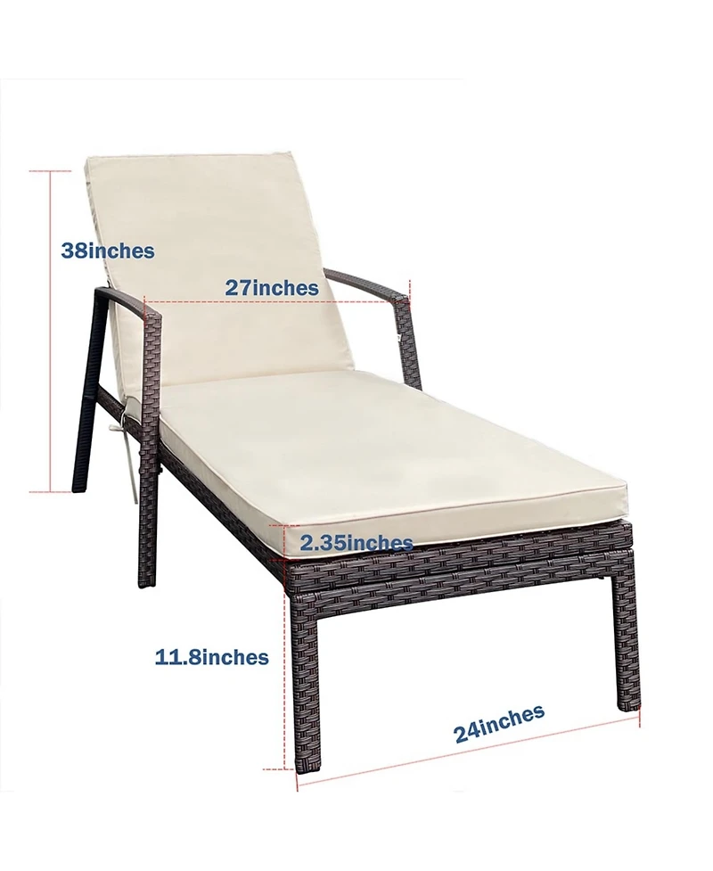 Yiortwo Outdoor Patio Chaise Lounge Chair with Adjustable Backrest and Cushioned Rattan Design