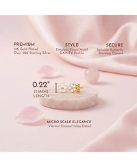 GiGiGirl Sterling Silver 14K Gold Plated with White and Pink Enamel Flower Screw Back Earrings