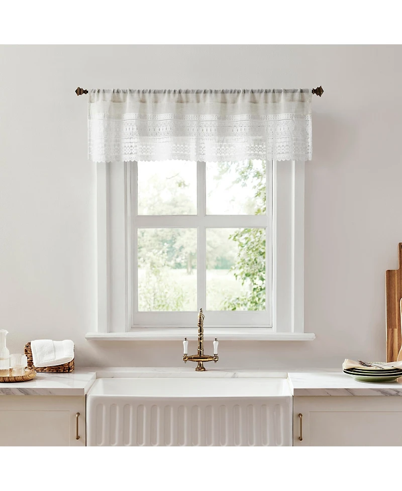 No. 918 Camille Macrame Lace Trim Sheer Rod Pocket Kitchen Curtain Tier Pair