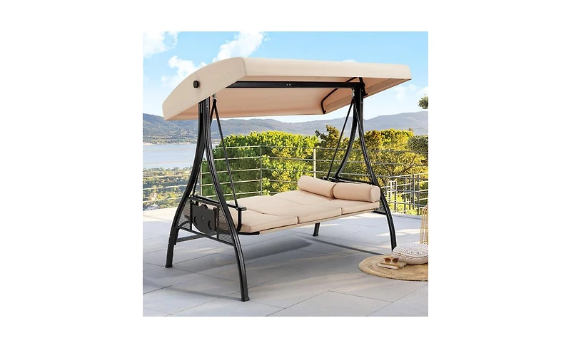 Erommy Porch Swing with Stand and Adjustable Canopy