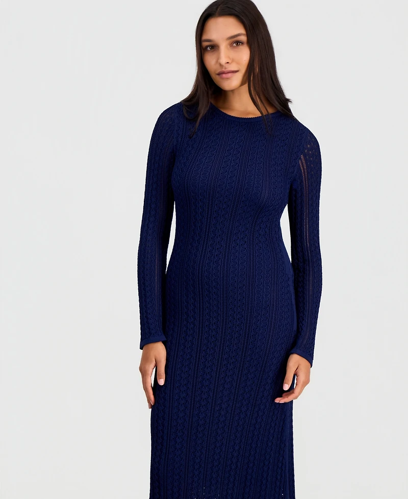 Elie Tahari Women's Julietta Cable-Knit Long-Sleeve Midi Sweater Dress