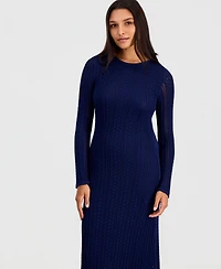 Elie Tahari Women's Julietta Cable-Knit Long-Sleeve Midi Sweater Dress