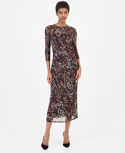 Anne Klein Women's Paisley-Print Side-Ruched Midi Dress