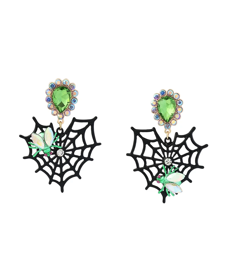 Betsey Johnson Faux-Stone Halloween Spiderweb Heart Drop Earrings