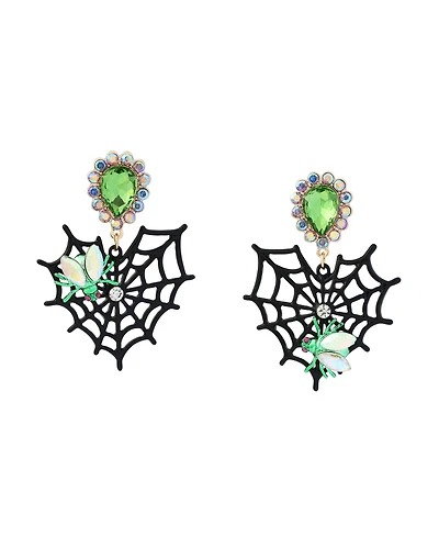 Betsey Johnson Faux-Stone Halloween Spiderweb Heart Drop Earrings