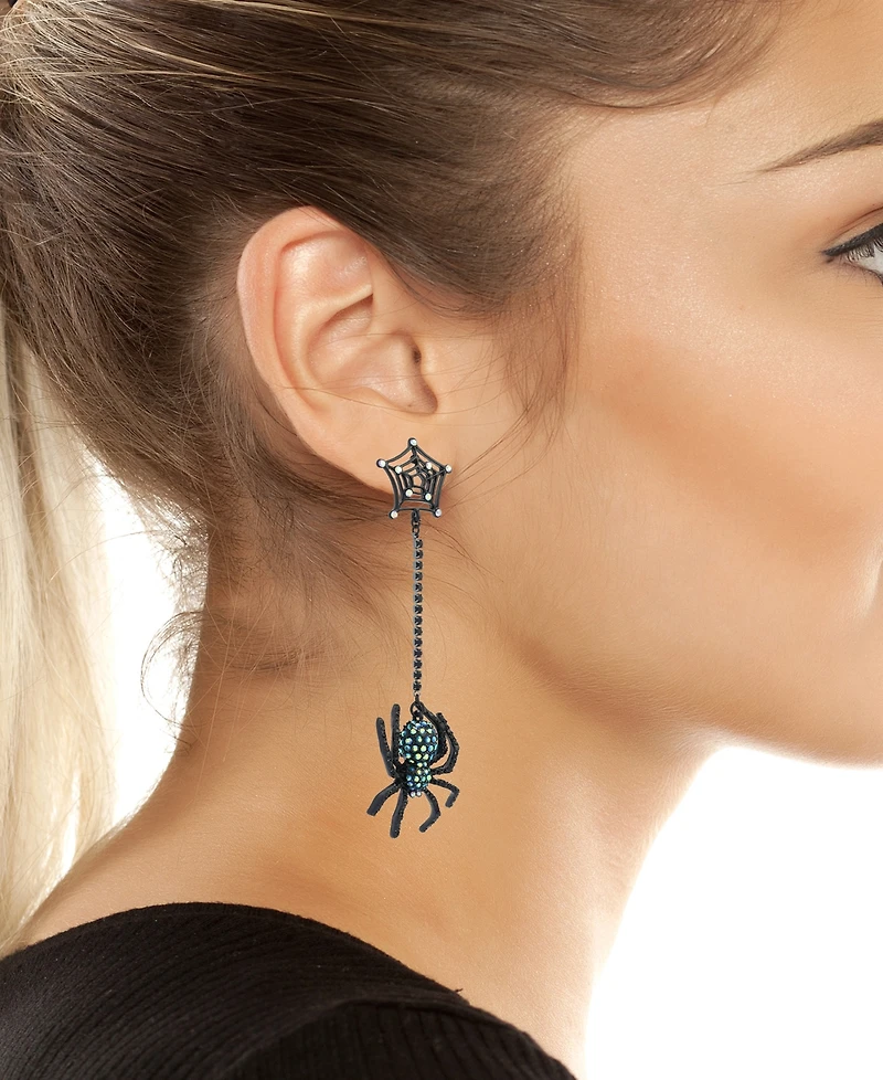 Betsey Johnson Faux-Stone Halloween Spiderweb Linear Earrings