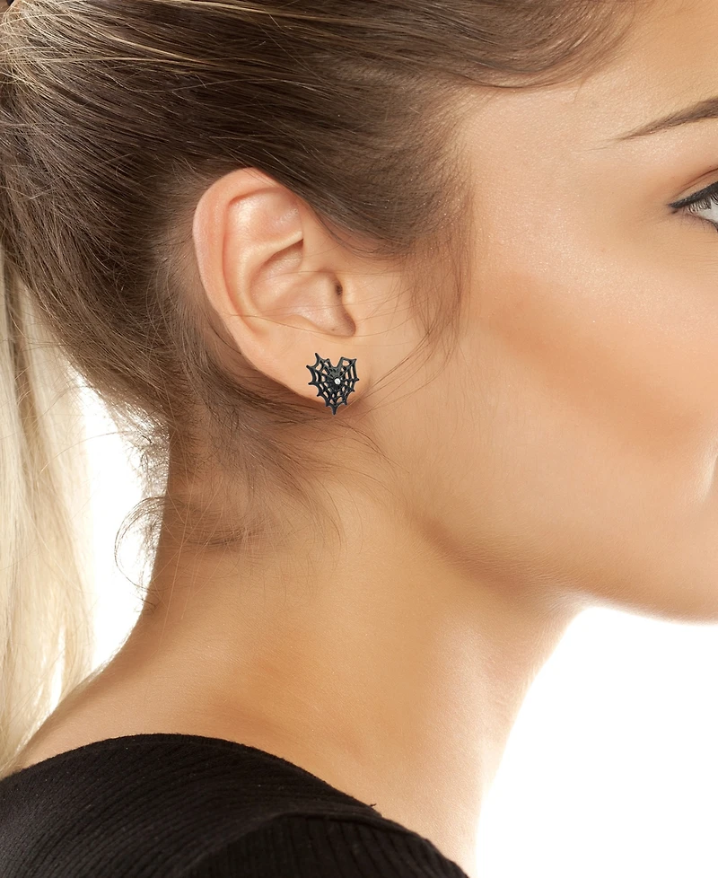 Betsey Johnson Faux-Stone Halloween Spiderweb Heart Stud Earrings