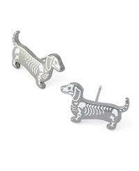 Betsey Johnson White Halloween Skeleton Dachshund Stud Earrings
