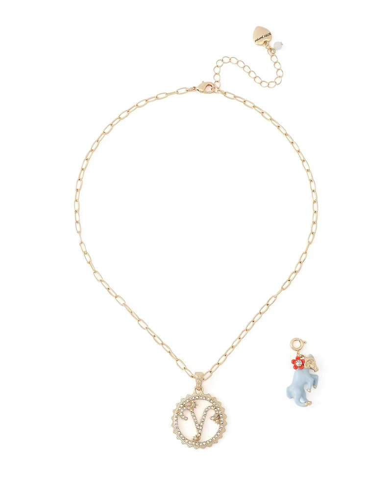 Betsey Johnson Faux-Stone Aries Celestial Pendant Necklace Charm Zodiac Set