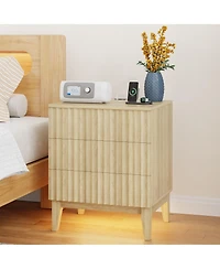 Vlsrka 19.7" Wide 3-Drawer Nightstand with Charging Station and Motion Sensor Led Light