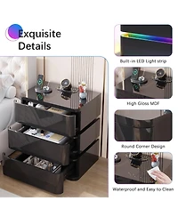Vlsrka 3-Drawer Nightstand with Electronic Lock, Rgb Lights No Assembly Required)