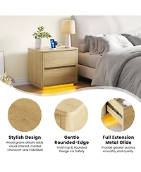 Vlsrka Modern Wooden Nightstand with Motion Sensor Light and 2 Drawers
