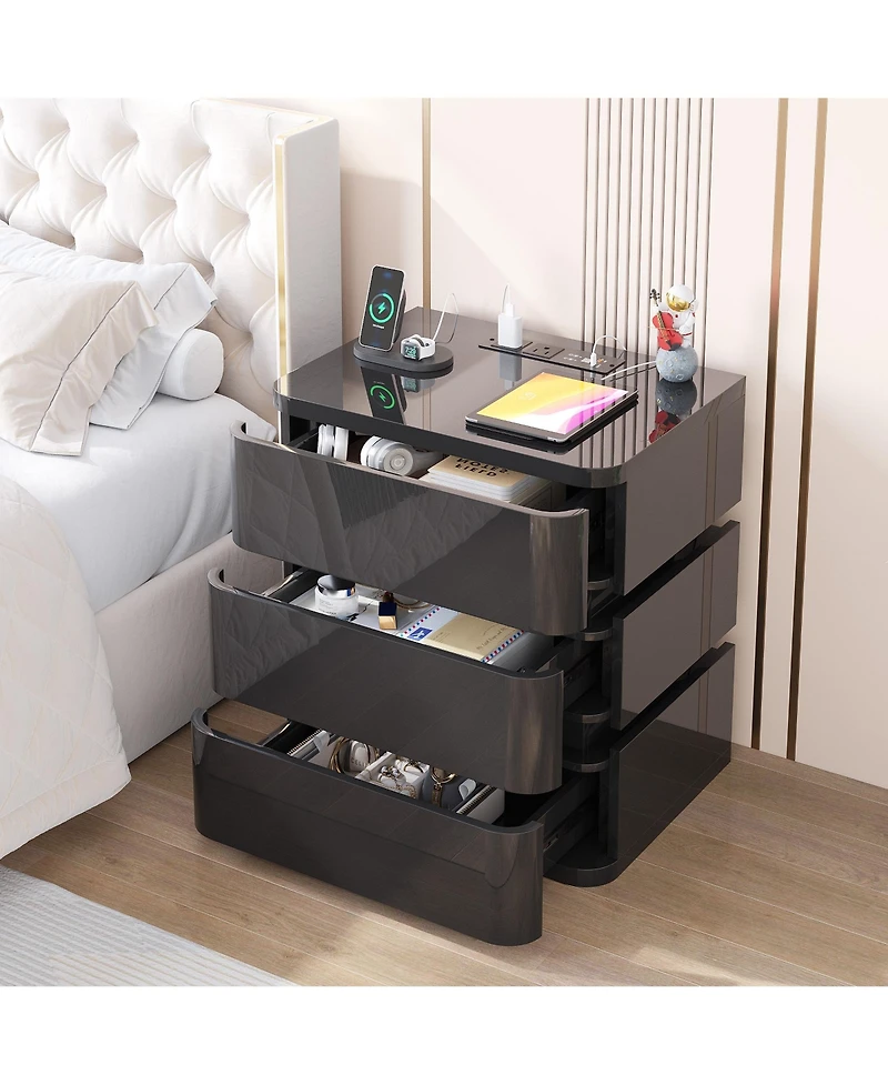 Vlsrka 3 Drawer Nightstand With Charging Station And Motion Sensor Rgb Light No Assembly Required)