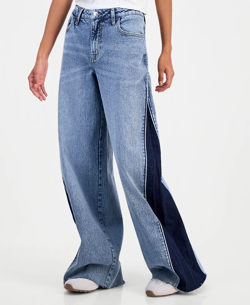 Celebrity Pink Juniors' Mid Rise Contrast Panel Wide-Leg Jeans