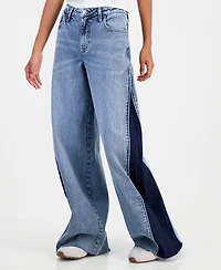 Celebrity Pink Juniors' Mid Rise Contrast Panel Wide-Leg Jeans