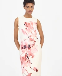Anne Klein Women's Printed Scuba Sleeveless Floral Crewneck Dress