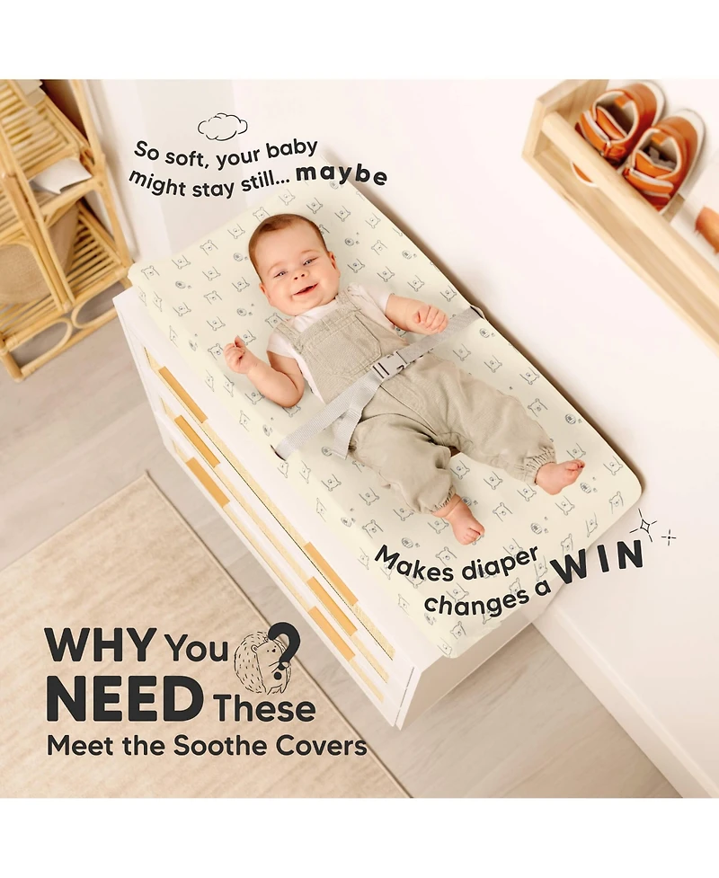 KeaBabies 2pk Soothe Changing Pad Covers for Girl, Boy, Soft Cotton Contoured Diaper Table
