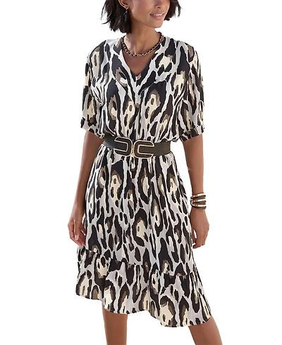 Lascana Women's Animal Print Short Sleeve Dress