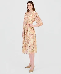 Anne Klein Women's Floral Smocked Waist Ruffle-Trim Midi Dress