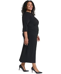 Vince Camuto Plus Jewel-Neck Elbow Sleeve Midi Dress