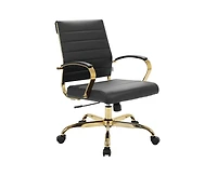 LeisureMod 30 Pcs Benmar Swivel Ergonomic Leather Office Chair with Gold Accents and Adjustable Height for Home