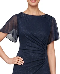 Sl Fashions Women's Round-Neck Flutter-Sleeve Gown