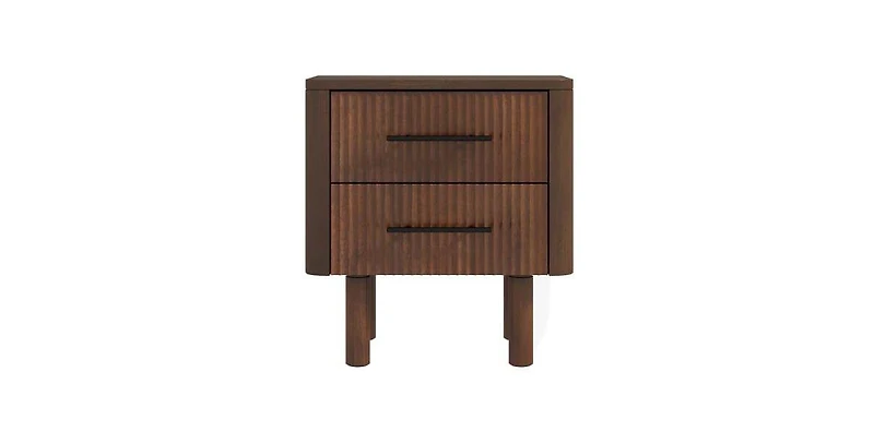 Lucky One Mid Century Solid Wood Walnut Nightstand with 2-Drawer