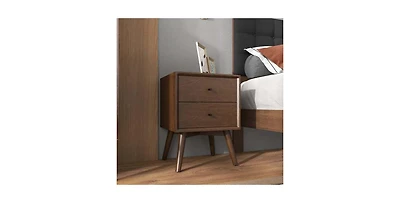 Lucky One 23.6" Width Assembled Mid Century Nightstand 2-Drawer Solid Wood