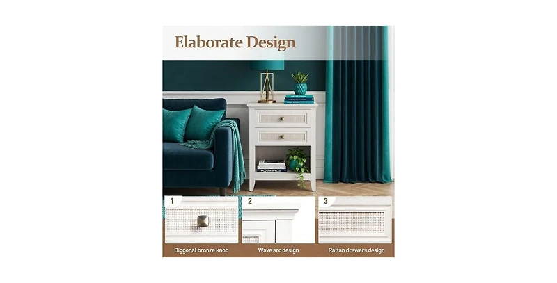 Lucky One 17.7"W Rattan Boho Nightstand with 2-Drawer Shelf