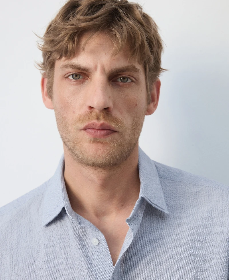 Mango Men's Textured Striped Seersucker Shirt