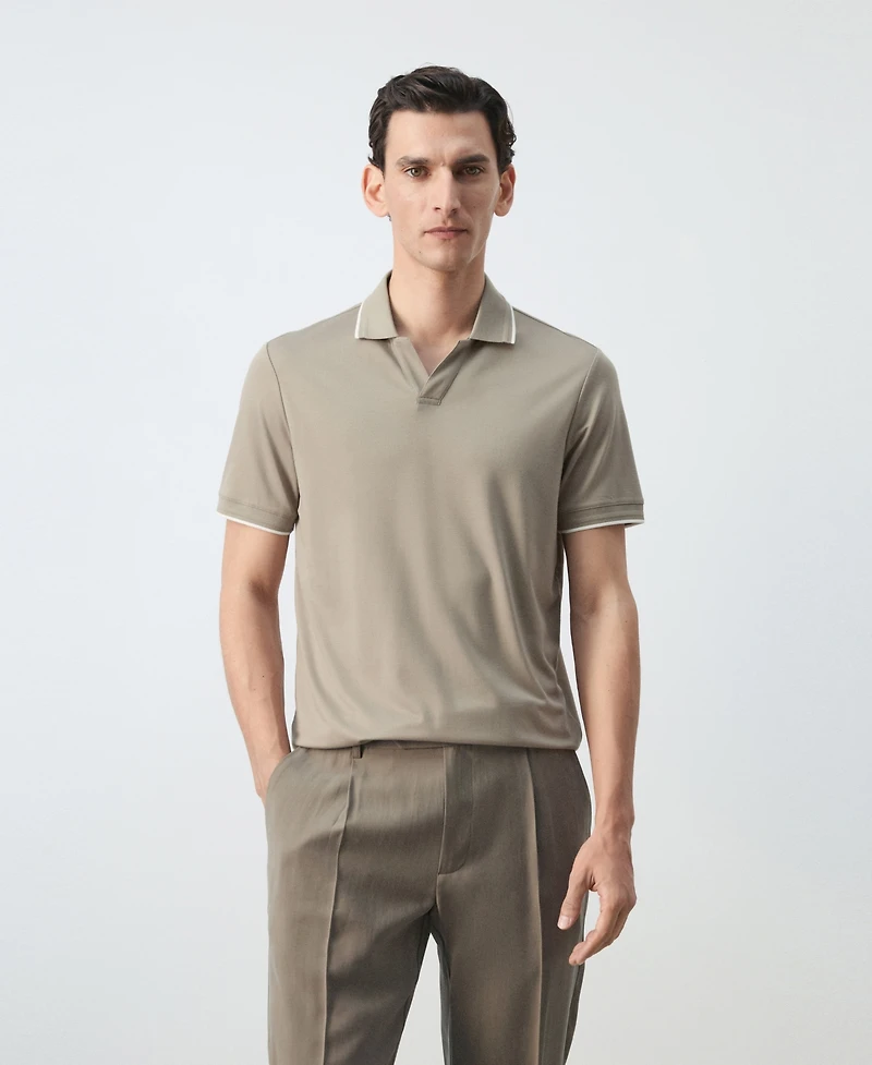 Mango Men's Plain Ribbed Polo Shirt