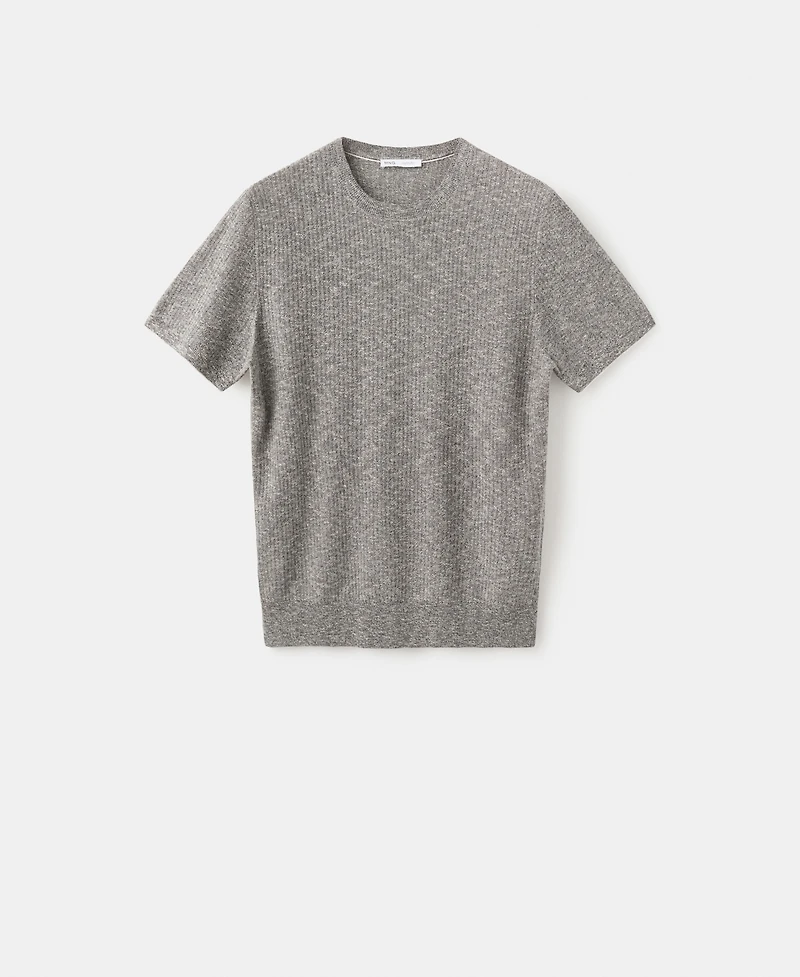 Mango Men's Ribbed Linen-Cotton Blend T-Shirt
