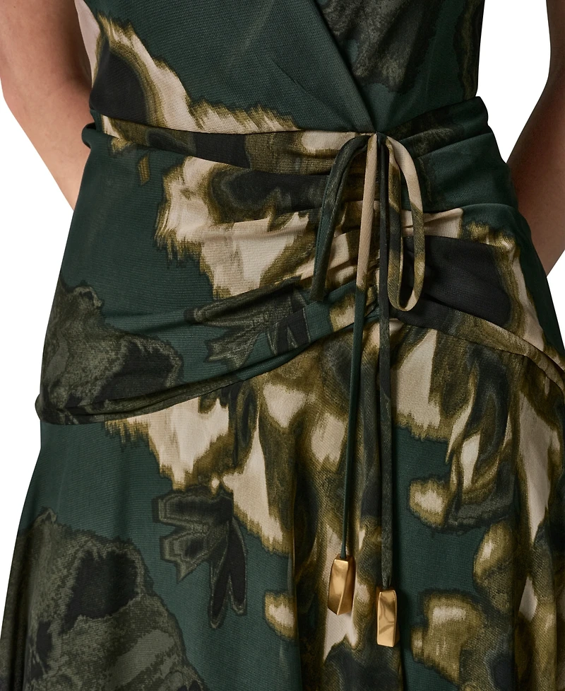 Donna Karan New York Women's Sleeveless Printed Chiffon Surplice Neck Dress