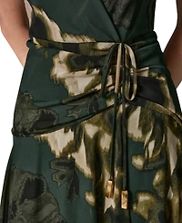 Donna Karan New York Women's Sleeveless Printed Chiffon Surplice Neck Dress