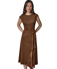 Donna Karan New York Women's Cap-Sleeve Suede Midi Dress