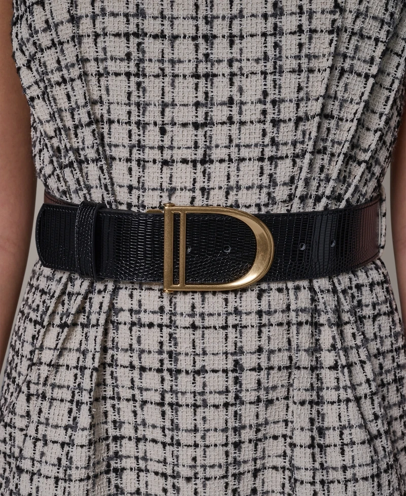 Donna Karan New York Women's Sleeveless Plaid Tweed Belted A-Line Dress