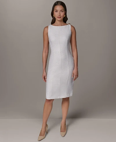 Donna Karan New York Women's Sleeveless Boat Neck Tweed Sheath Dress