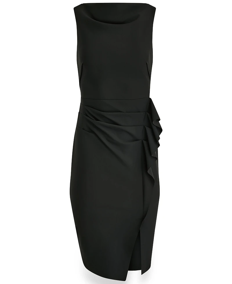 Donna Karan New York Women's Sleeveless Draped Sheath Dress with Side Ruffle