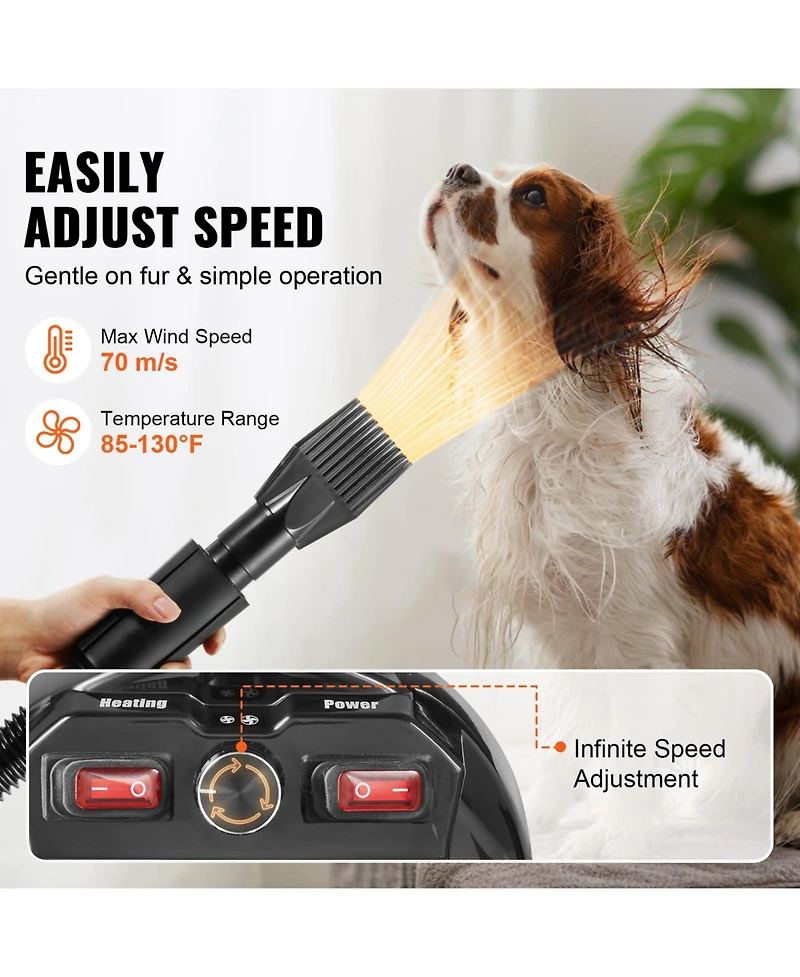 Vevor Dog Dryer 2800W Pet Grooming Dryer Adjustable Speed with 4 Nozzles