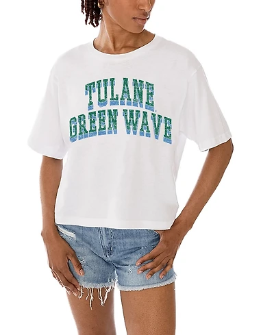 Gameday Couture Women's White Tulane Green Wave Claim To Fame Boxy Cropped T-Shirt
