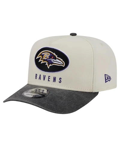 New Era Men's Cream/Black Baltimore Ravens Washed A-Frame 9FIFTY Snapback Hat