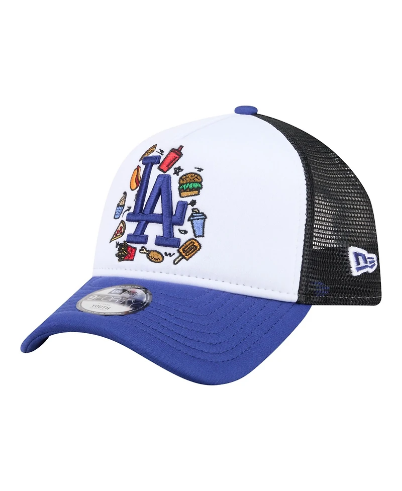 New Era Big Boys and Girls White/Royal Los Angeles Dodgers Food A-Frame 9FORTY Trucker Adjustable Hat