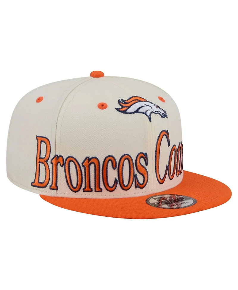 New Era Men's Cream Denver Broncos Oversized Slogan 9FIFTY Snapback Hat
