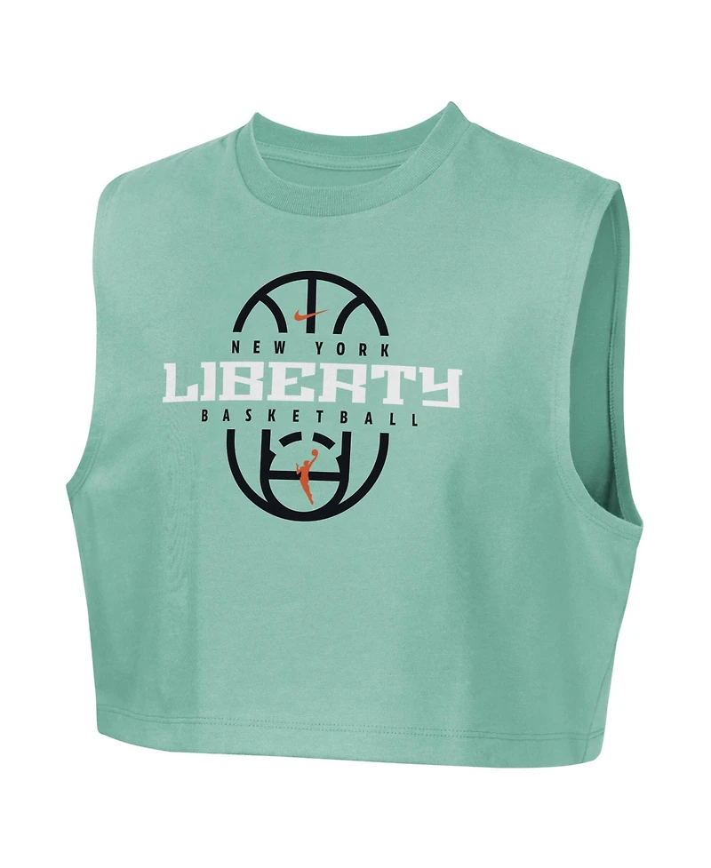 Nike Big Girls Mint New York Liberty 2026 Authentic Practice Sleeveless Cropped T-Shirt